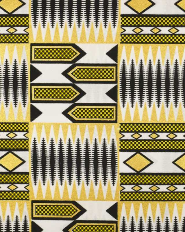 Tissu Wax Lurex Graphique Noir Et Jaune - Maison Klem